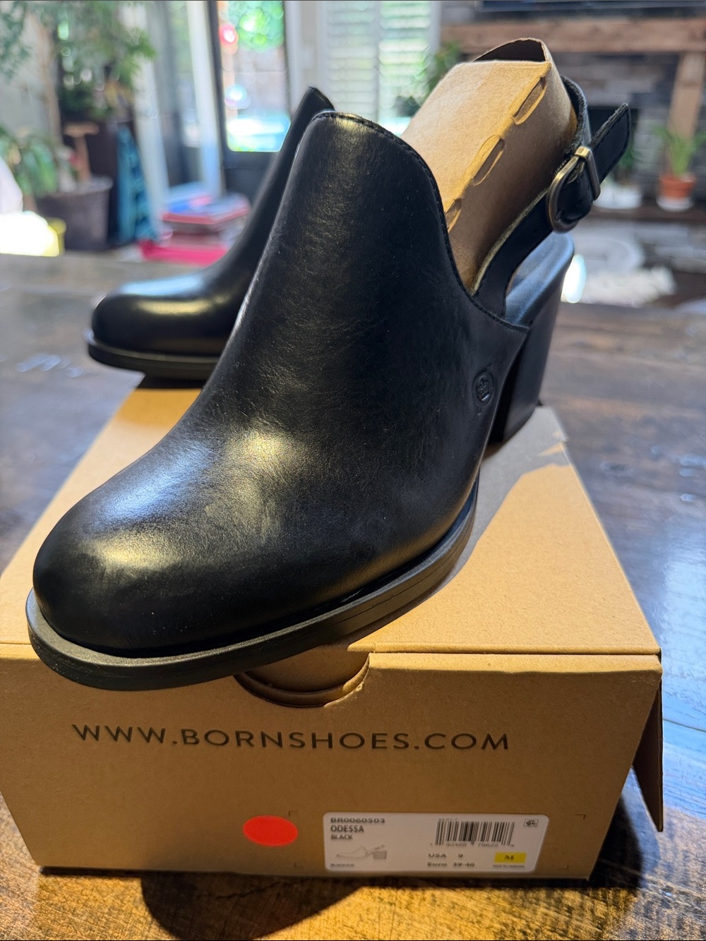 Born Odessa Black Leather Slingback Clog Heels